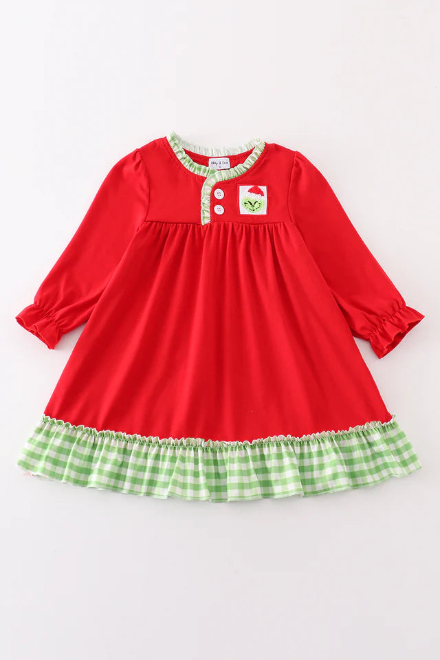 Red Christmas Grinch French Knot Girl Gown