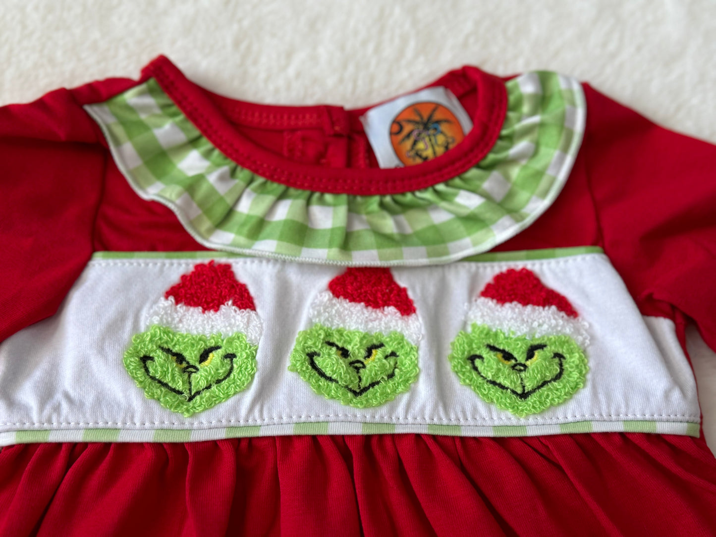 Red Christmas Grinch French Knot Girl Diaper Set