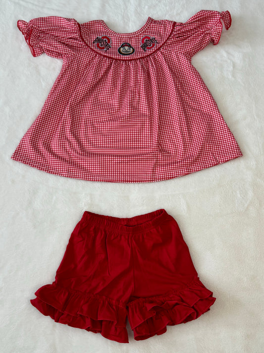 Red Ohio Embroidery Girl Set