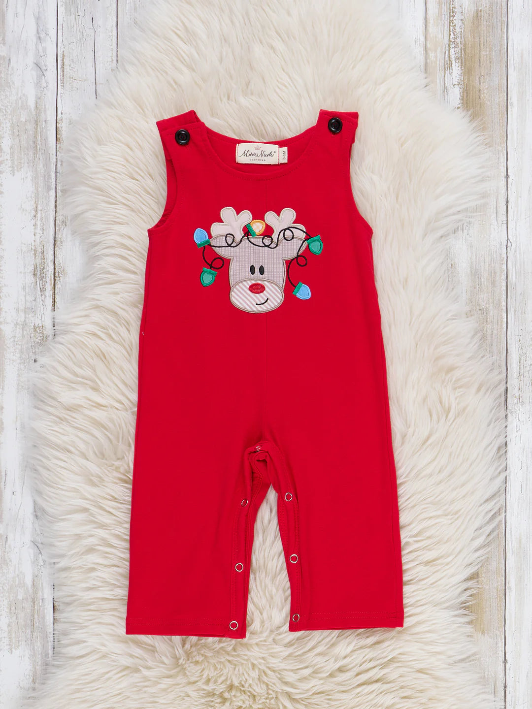Reindeer Lights Embroidered Overall Romper Set