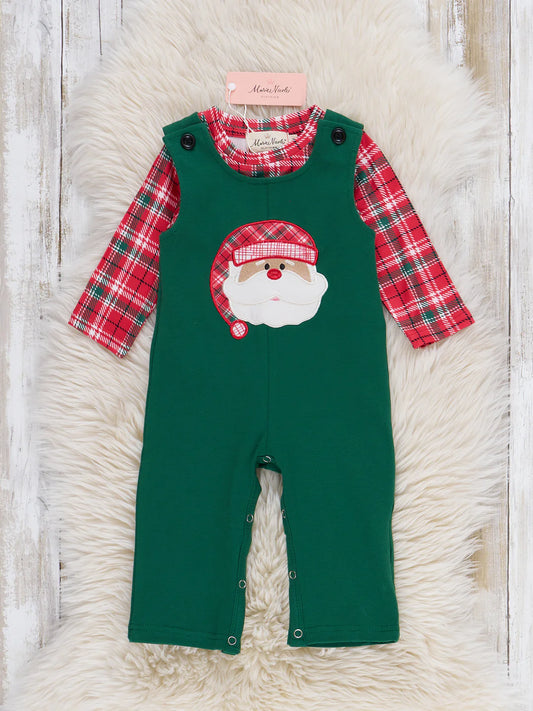 Santa's Little Elf Embroidered Overall Romper Set