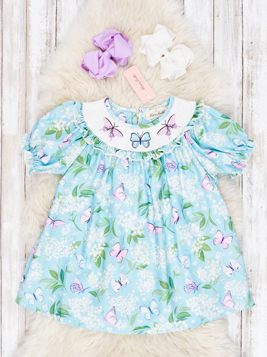 Smocked Blue Butterfly Dress