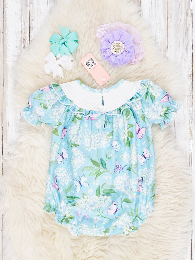 Smocked Blue Butterfly Romper