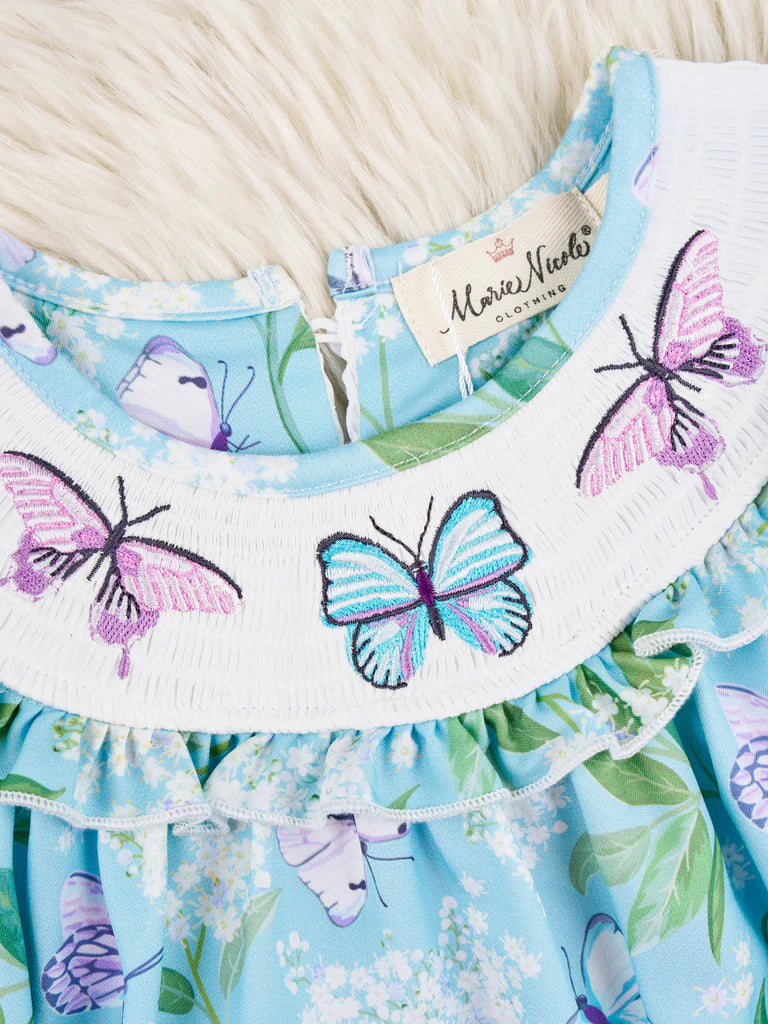 Smocked Blue Butterfly Romper