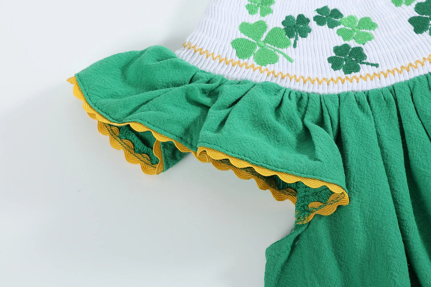 St. Patrick's Day Clover Leaf Smocked Bishop Dress