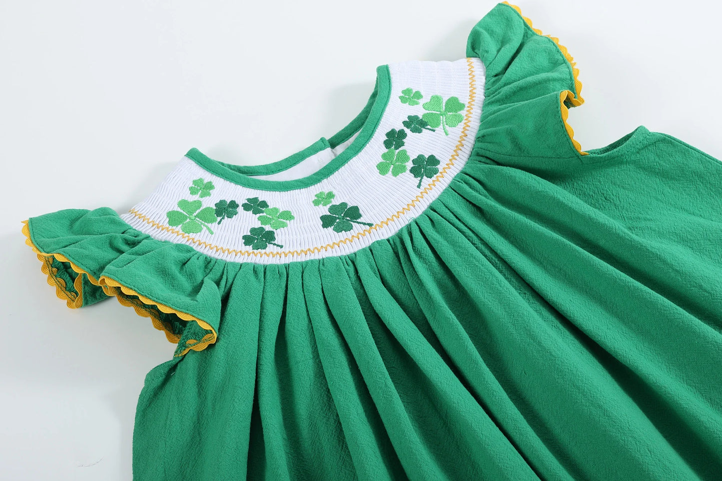 St. Patrick's Day Clover Leaf Smocked Bishop Dress