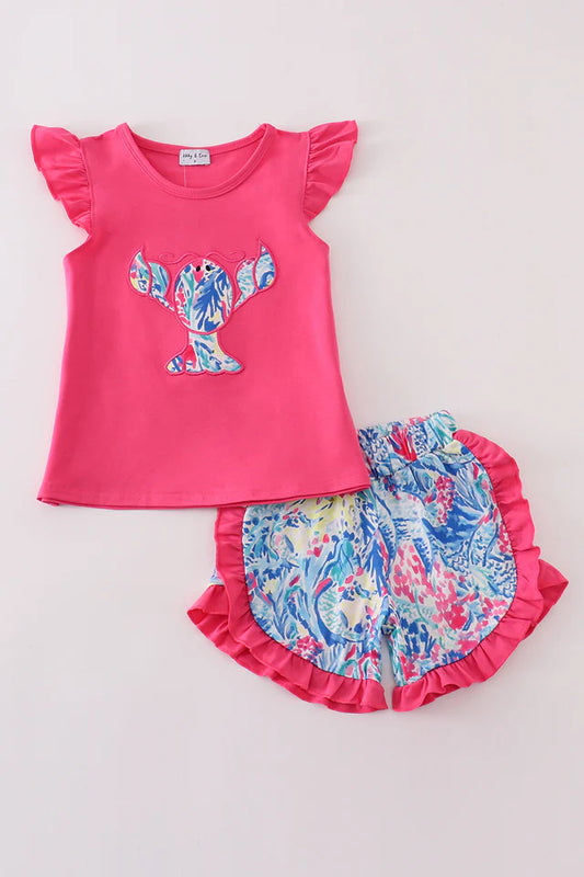 Tropical Lobster Splash Applique Shorts Outfit