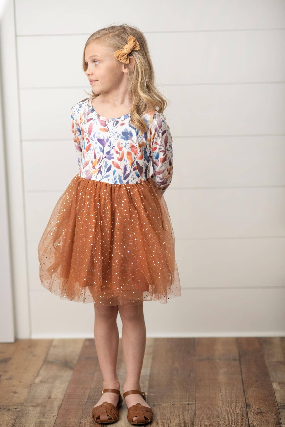 Autumn Floral Print Tulle Sparkle Dress