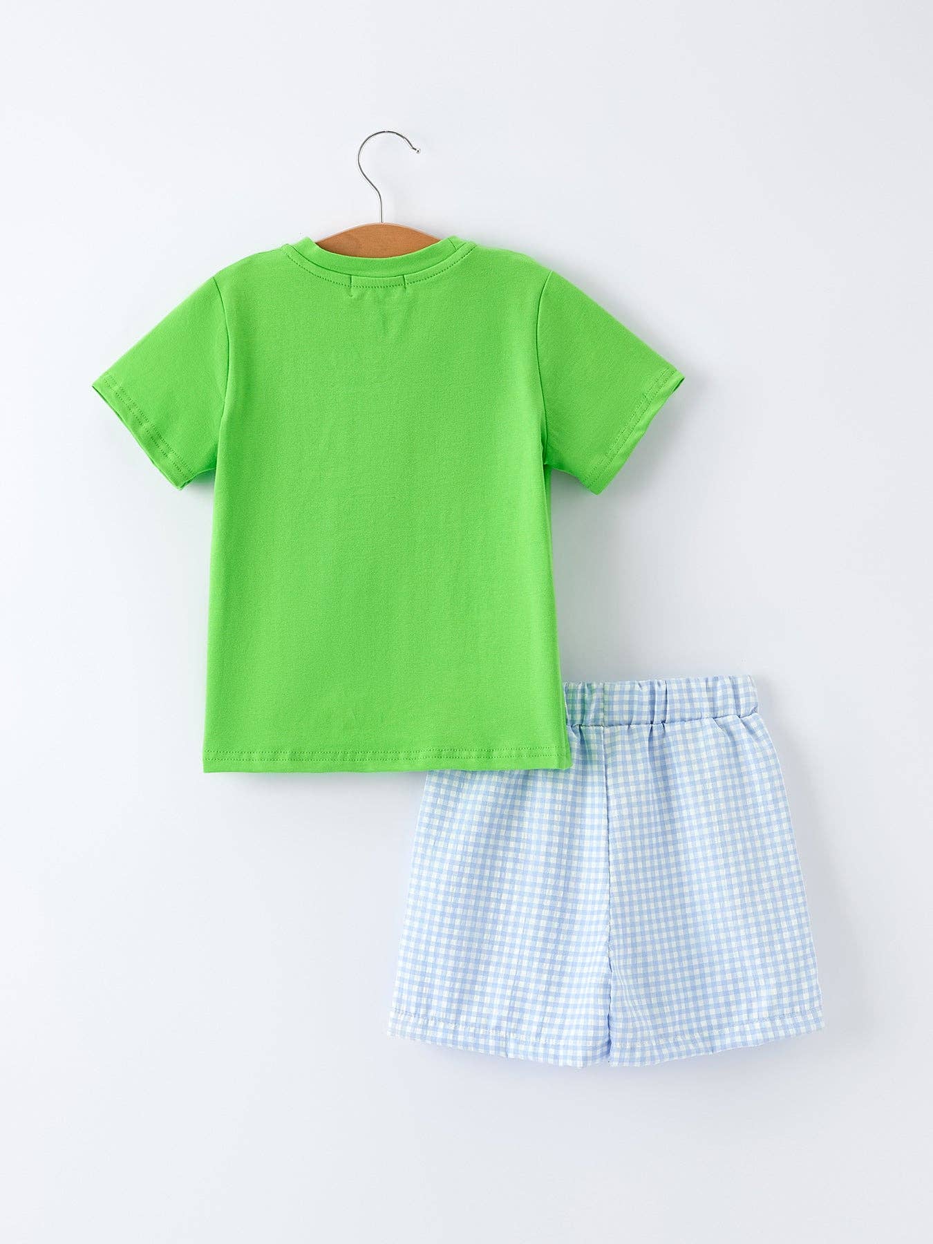 Boys Summer Crocodile Embroidered Plaid Shorts Set