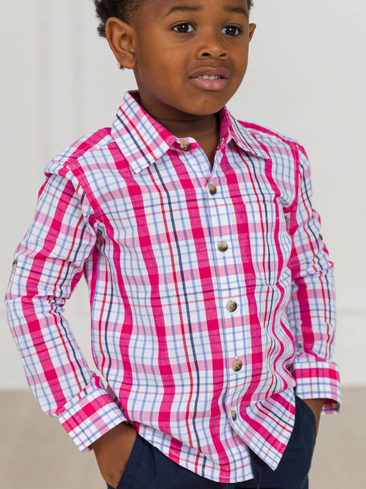 Boys Adley Plaid Long Sleeve Button Down Shirt