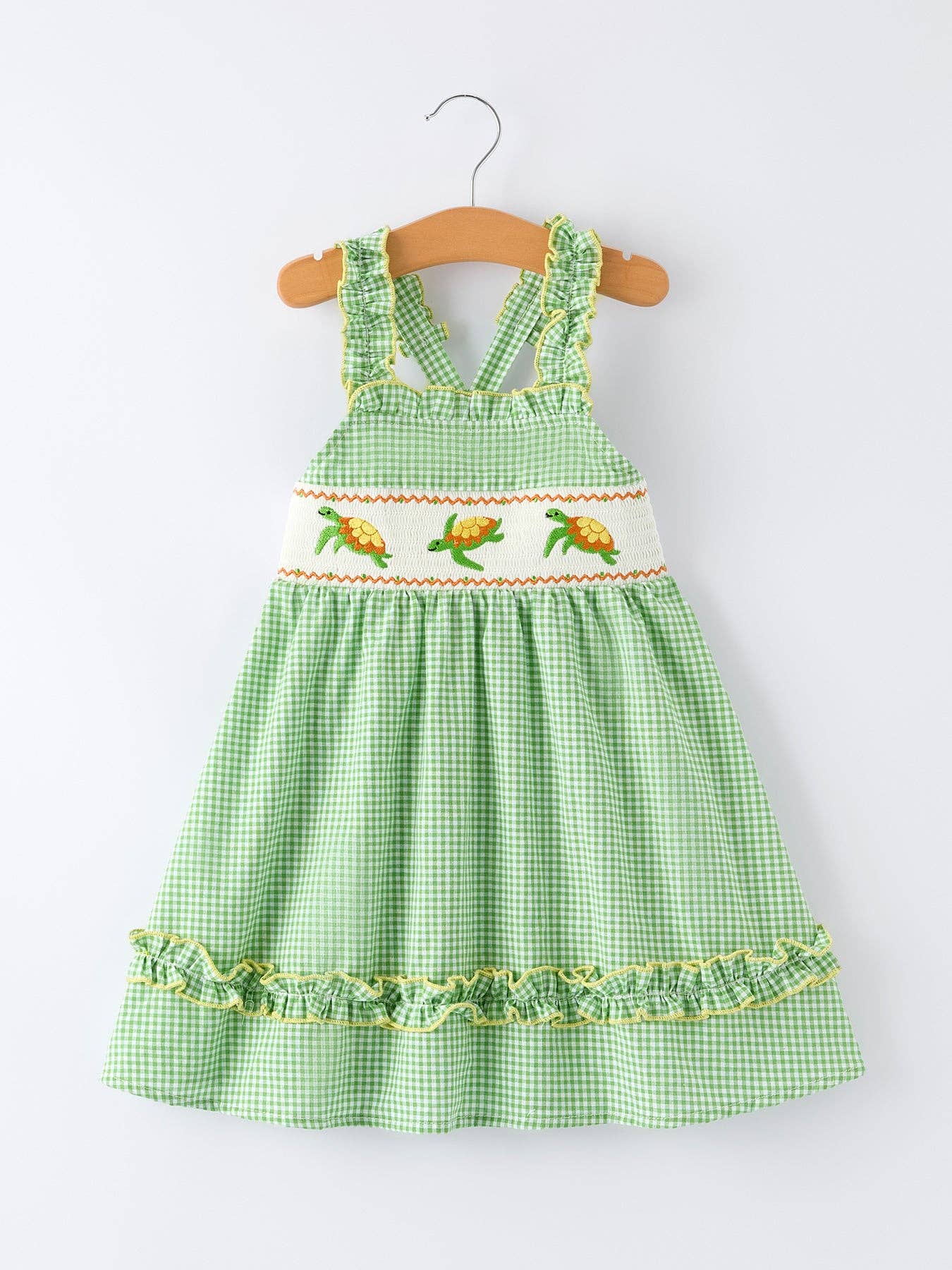 Spring Turtle Smocked Baby Girls Dress
