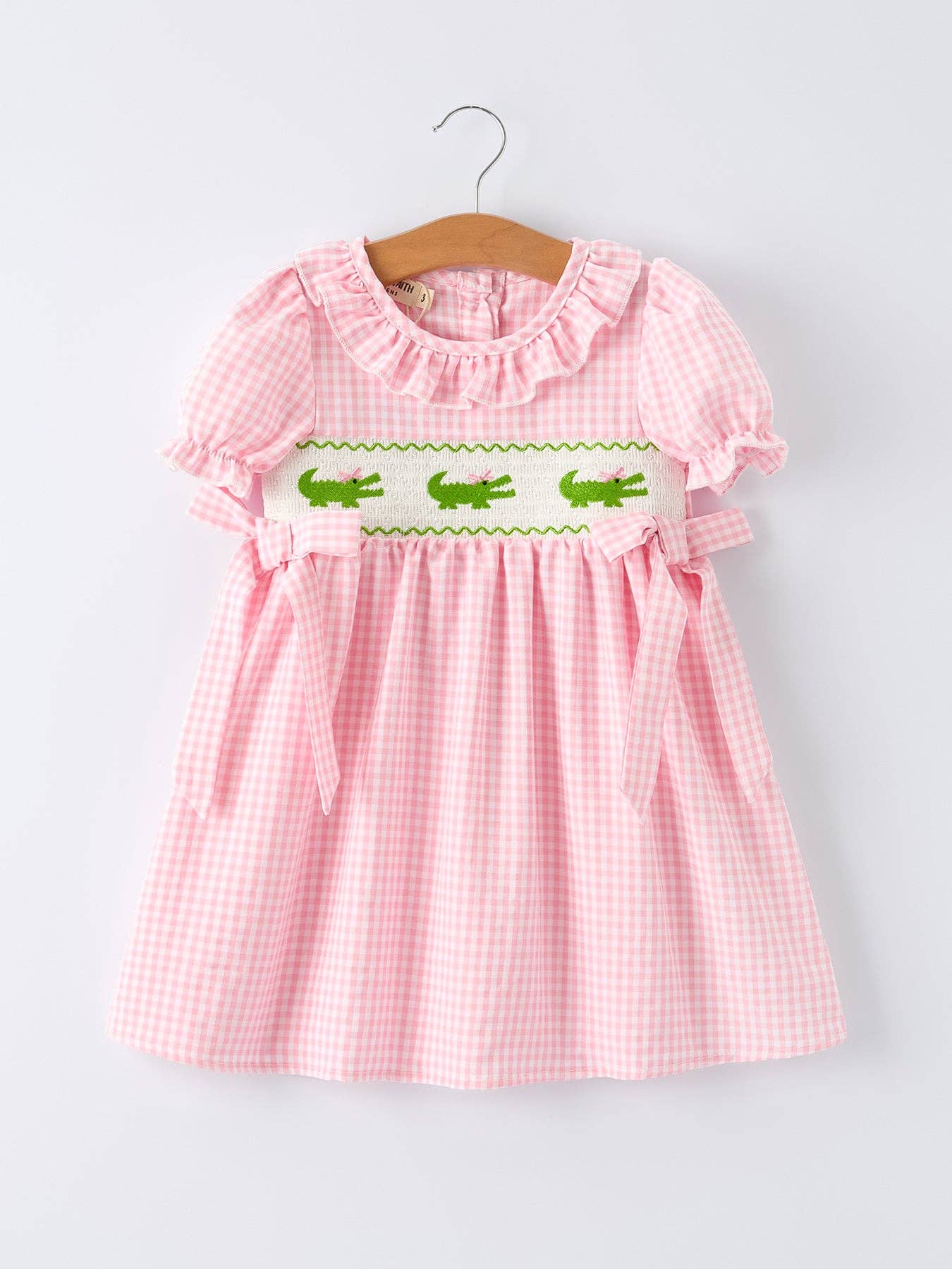 Girls Crocodile Embroidered Smocked Dress