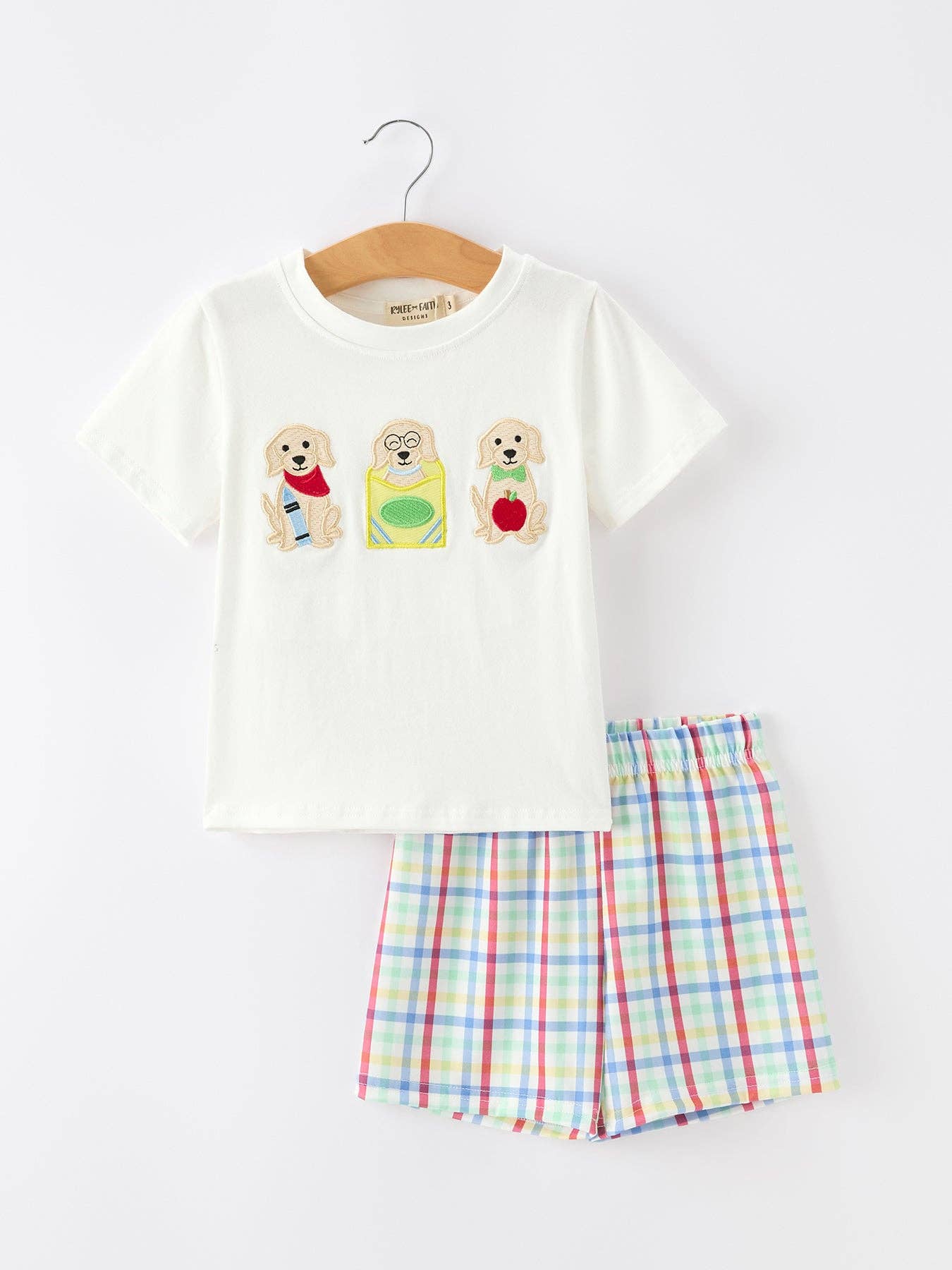 Back To School Dog Plaid Short Set