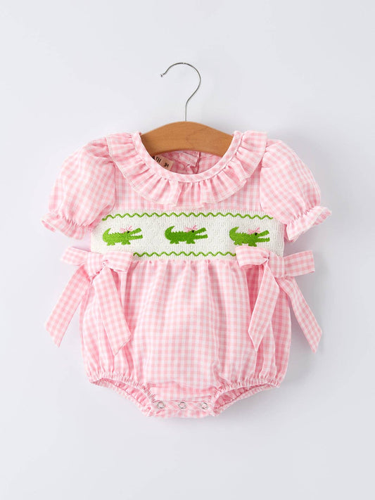 Baby Girls Crocodile Embroidered Smocked Romper