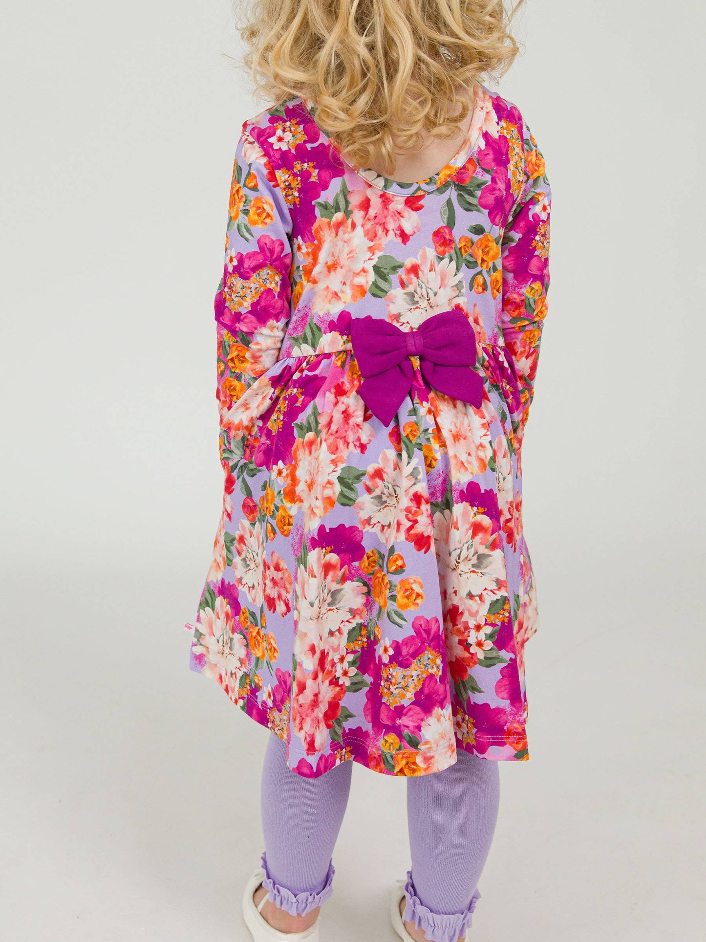 Girls Lavender Valley Knit Long Sleeve Twirl Dress