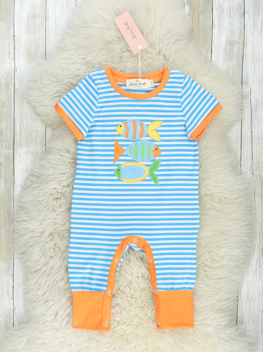 Blue Striped Fish Romper