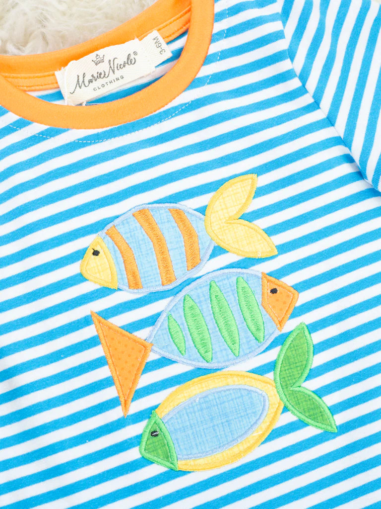 Blue Striped Fish Romper