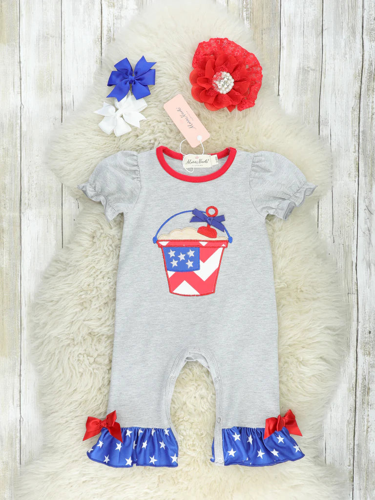 Patriotic Beach Bucket Ruffle Romper