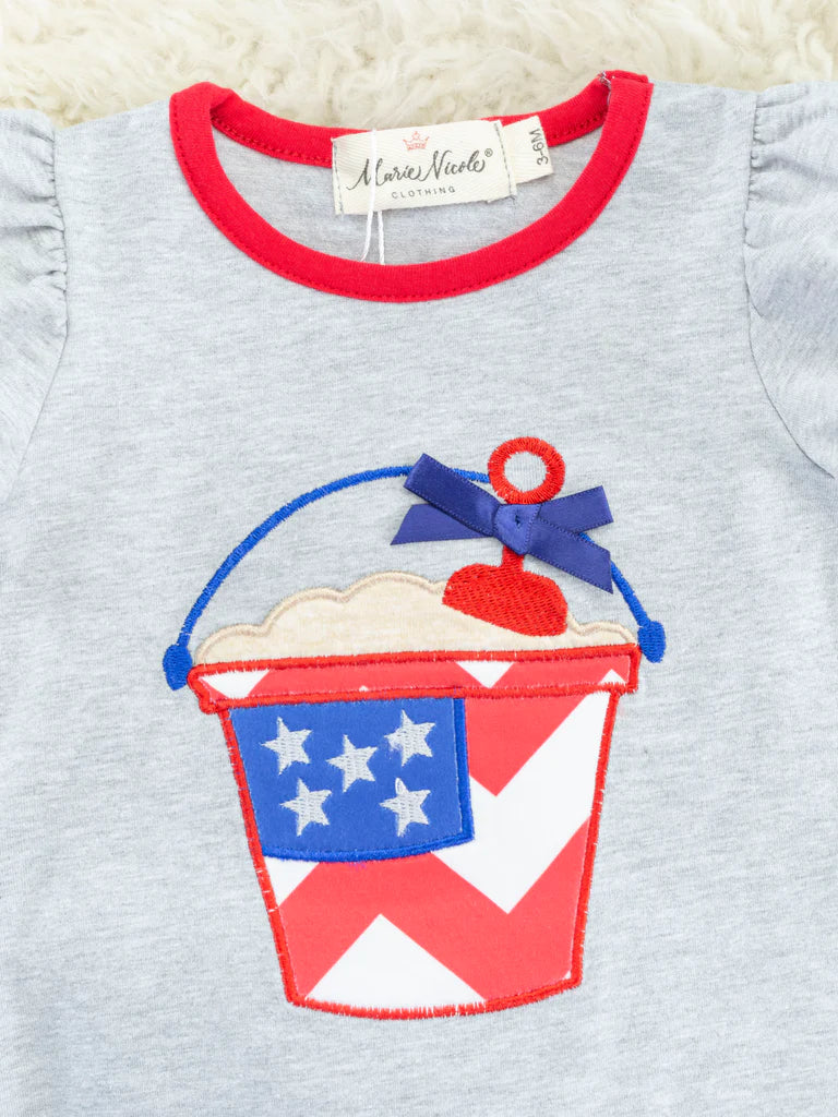 Patriotic Beach Bucket Ruffle Romper