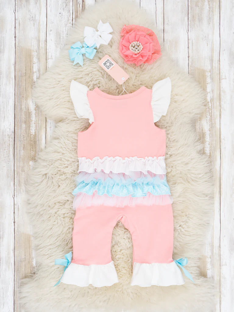 Pink Bird Ruffle Romper