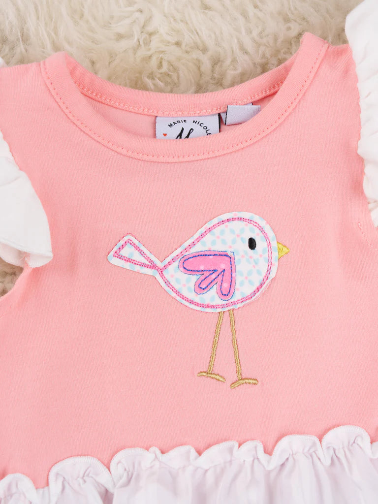 Pink Bird Ruffle Romper