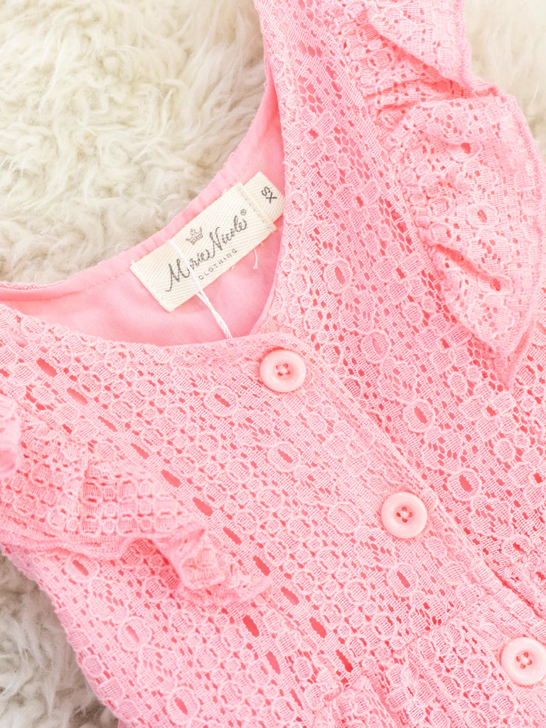 Sweet Pink Lace Button Dress