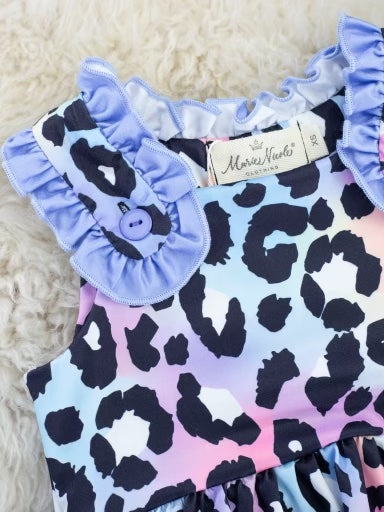 Purple Leopard Rainbow Ruffle Romper