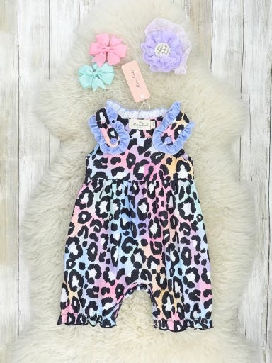 Purple Leopard Rainbow Ruffle Romper